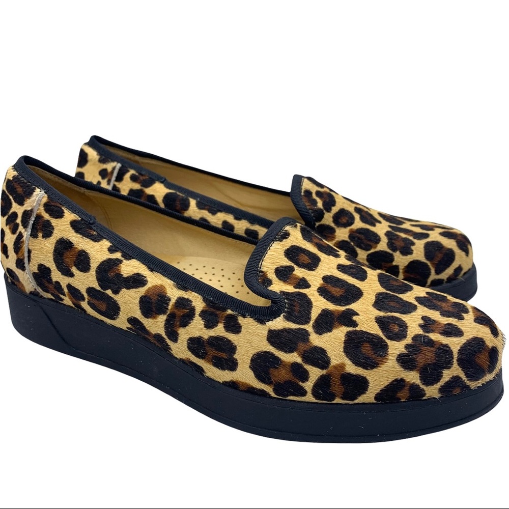 UKIES calf hair platform slip on leopard print loafers Size 6 1/2
